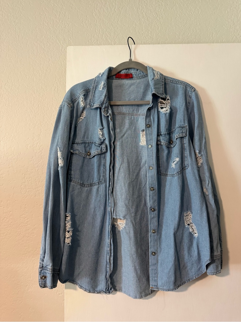 Signature8 Light Blue Distressed Denim Shirt